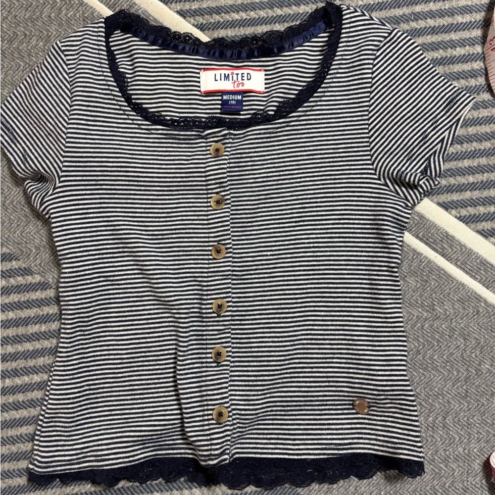 Limited Too Girls Blue and White Striped Button-Down Shirt